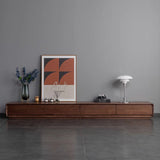 Traditional Chinese-Style Black Walnut Wood TV Stand with 4 Drawers — Rounded Rectangular Design for Living Room