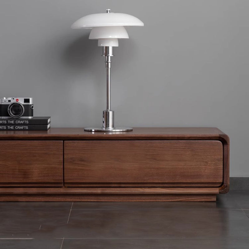 Traditional Chinese-Style Black Walnut Wood TV Stand with 4 Drawers — Rounded Rectangular Design for Living Room