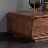 Traditional Chinese-Style Black Walnut Wood TV Stand with 4 Drawers — Rounded Rectangular Design for Living Room