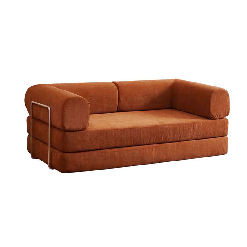 Modern Minimalist Curved Square Sofa with Stainless Steel Frame, Corduroy Upholstery, Backrest & Armrests – Perfect for Living Rooms
