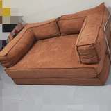 Modern Minimalist Curved Square Sofa with Stainless Steel Frame, Corduroy Upholstery, Backrest & Armrests – Perfect for Living Rooms