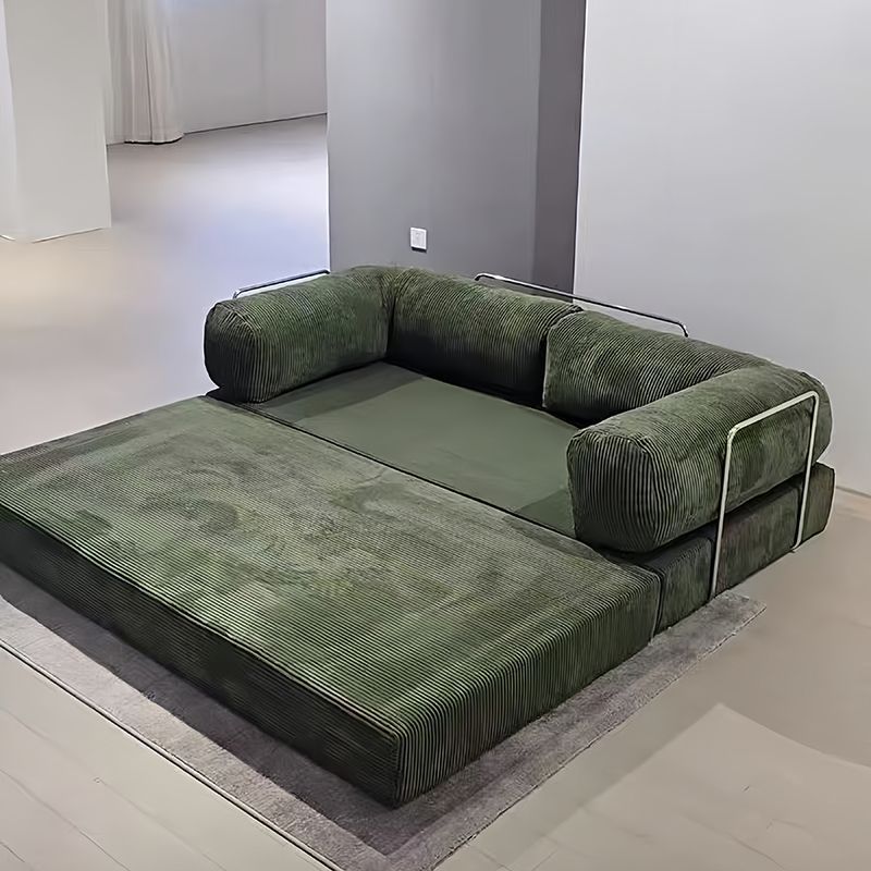 Modern Minimalist Curved Square Sofa with Stainless Steel Frame, Corduroy Upholstery, Backrest & Armrests – Perfect for Living Rooms