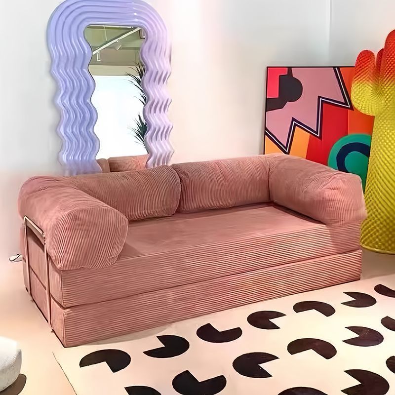 Modern Minimalist Curved Square Sofa with Stainless Steel Frame, Corduroy Upholstery, Backrest & Armrests – Perfect for Living Rooms