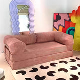 Modern Minimalist Curved Square Sofa with Stainless Steel Frame, Corduroy Upholstery, Backrest & Armrests – Perfect for Living Rooms