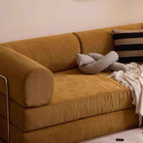 Modern Minimalist Curved Square Sofa with Stainless Steel Frame, Corduroy Upholstery, Backrest & Armrests – Perfect for Living Rooms