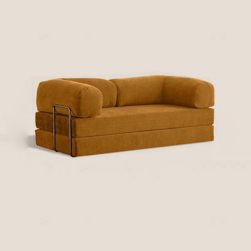 Modern Minimalist Curved Square Sofa with Stainless Steel Frame, Corduroy Upholstery, Backrest & Armrests – Perfect for Living Rooms