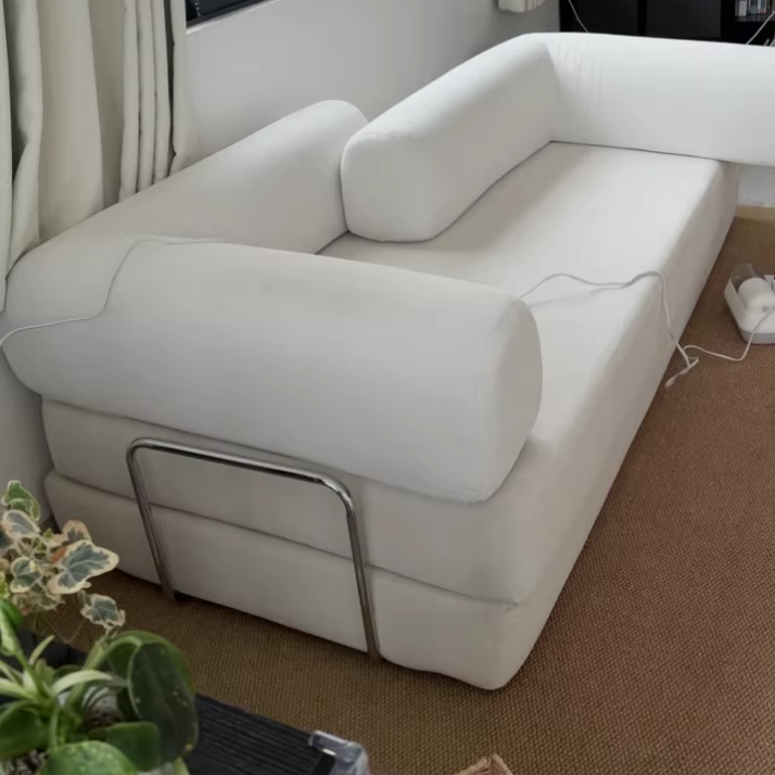 Modern Minimalist Curved Square Sofa with Stainless Steel Frame, Corduroy Upholstery, Backrest & Armrests – Perfect for Living Rooms