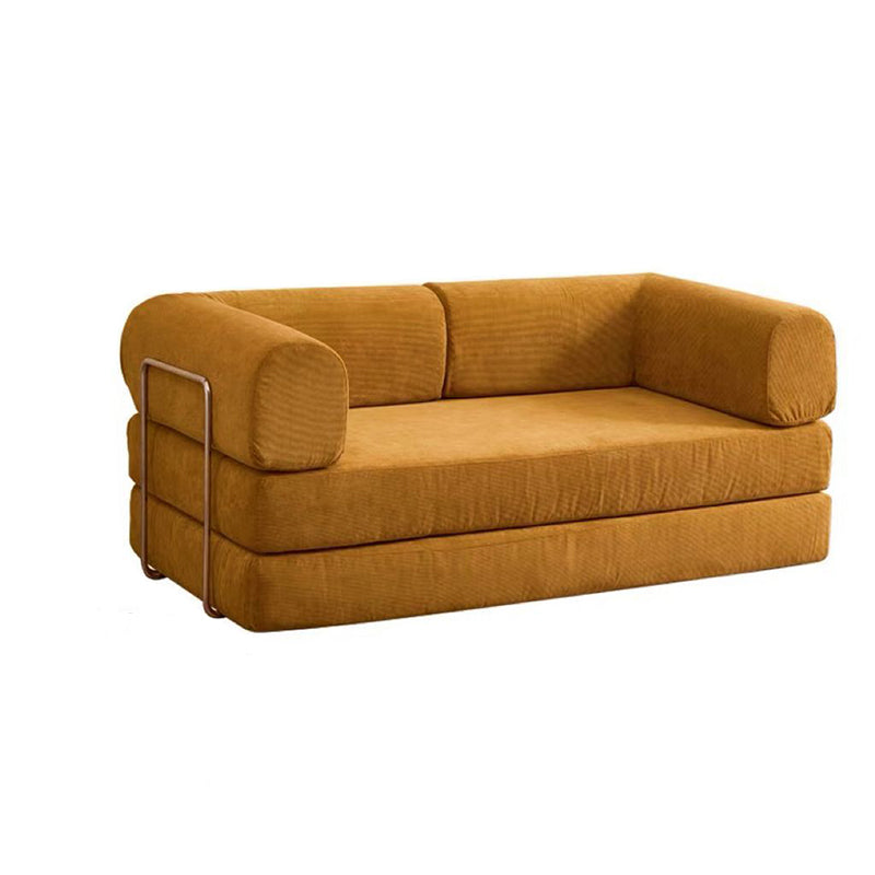 Modern Minimalist Curved Square Sofa with Stainless Steel Frame, Corduroy Upholstery, Backrest & Armrests – Perfect for Living Rooms