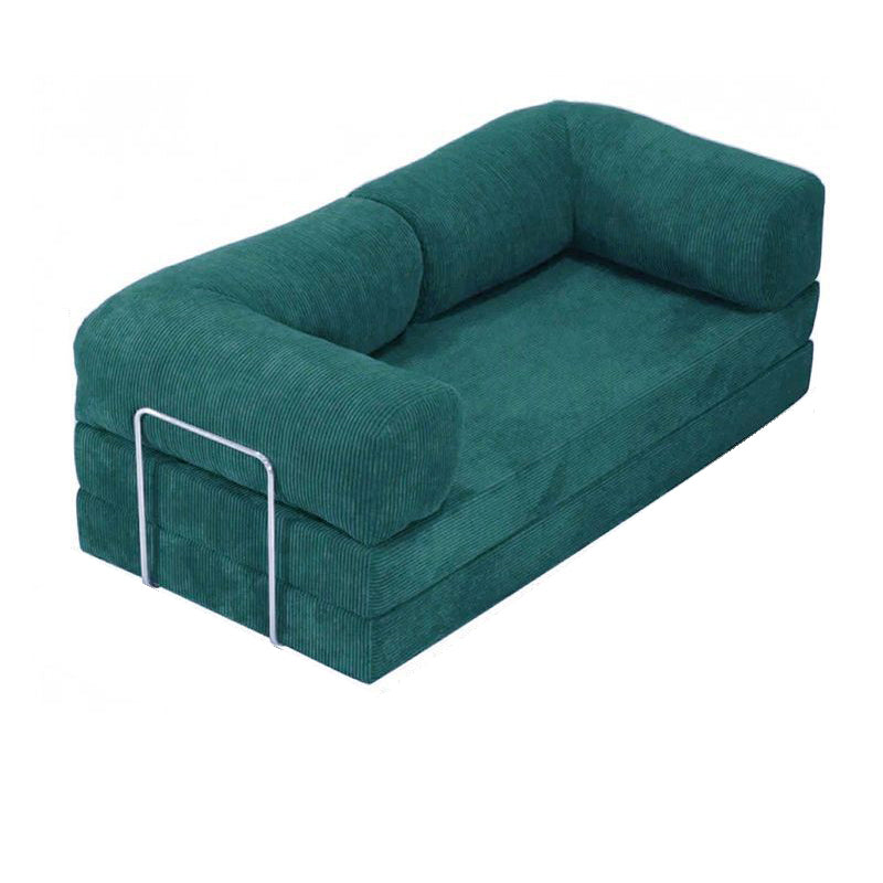 Modern Minimalist Curved Square Sofa with Stainless Steel Frame, Corduroy Upholstery, Backrest & Armrests – Perfect for Living Rooms