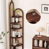 Elegant Traditional Chinese Pine Wood PE Arched Corner Shelf Unit - 5-Tier for Living Room