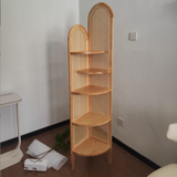 Elegant Traditional Chinese Pine Wood PE Arched Corner Shelf Unit - 5-Tier for Living Room