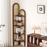 Elegant Traditional Chinese Pine Wood PE Arched Corner Shelf Unit - 5-Tier for Living Room