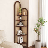 Elegant Traditional Chinese Pine Wood PE Arched Corner Shelf Unit - 5-Tier for Living Room