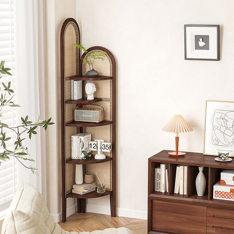 Elegant Traditional Chinese Pine Wood PE Arched Corner Shelf Unit - 5-Tier for Living Room