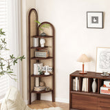 Elegant Traditional Chinese Pine Wood PE Arched Corner Shelf Unit - 5-Tier for Living Room