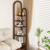 Elegant Traditional Chinese Pine Wood PE Arched Corner Shelf Unit - 5-Tier for Living Room