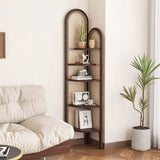 Elegant Traditional Chinese Pine Wood PE Arched Corner Shelf Unit - 5-Tier for Living Room