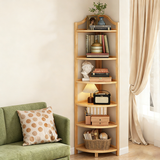 Modern Minimalist Bamboo Fan-Shaped Right-Angle Corner Shelf Unit — 3/4/5/6-Tier for Living Room