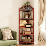 Modern Minimalist Bamboo Fan-Shaped Right-Angle Corner Shelf Unit — 3/4/5/6-Tier for Living Room