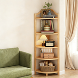 Modern Minimalist Bamboo Fan-Shaped Right-Angle Corner Shelf Unit — 3/4/5/6-Tier for Living Room