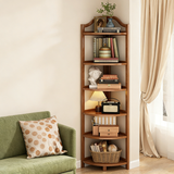 Modern Minimalist Bamboo Fan-Shaped Right-Angle Corner Shelf Unit — 3/4/5/6-Tier for Living Room