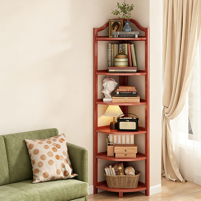 Modern Minimalist Bamboo Fan-Shaped Right-Angle Corner Shelf Unit — 3/4/5/6-Tier for Living Room