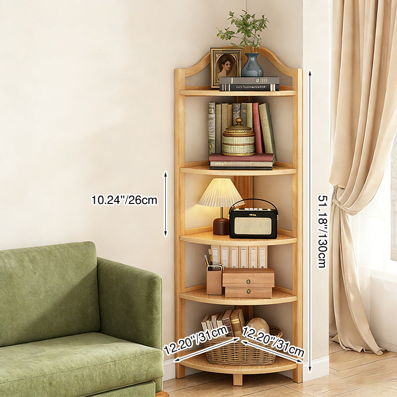 Modern Minimalist Bamboo Fan-Shaped Right-Angle Corner Shelf Unit — 3/4/5/6-Tier for Living Room