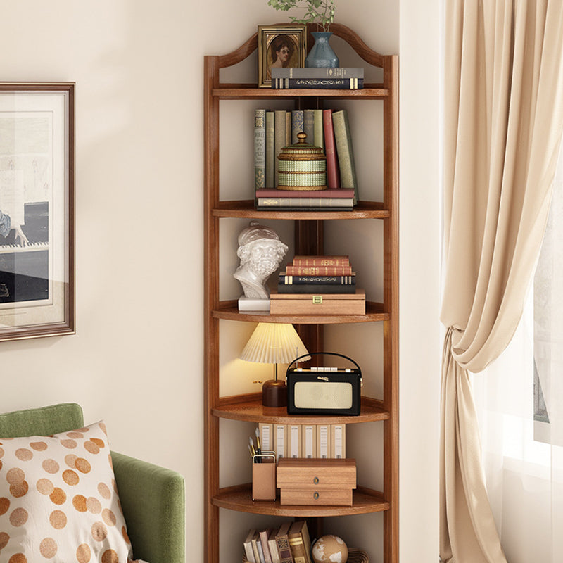 Modern Minimalist Bamboo Fan-Shaped Right-Angle Corner Shelf Unit — 3/4/5/6-Tier for Living Room