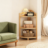 Modern Minimalist Bamboo Fan-Shaped Right-Angle Corner Shelf Unit — 3/4/5/6-Tier for Living Room