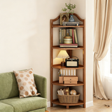 Modern Minimalist Bamboo Fan-Shaped Right-Angle Corner Shelf Unit — 3/4/5/6-Tier for Living Room