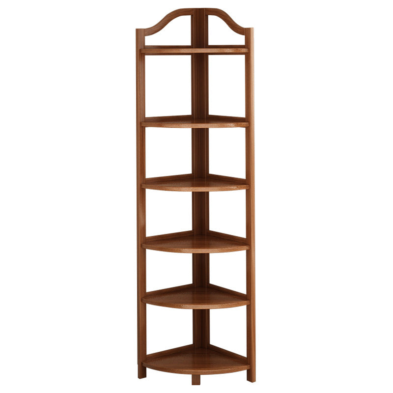 Modern Minimalist Bamboo Fan-Shaped Right-Angle Corner Shelf Unit — 3/4/5/6-Tier for Living Room
