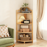 Modern Minimalist Bamboo Fan-Shaped Right-Angle Corner Shelf Unit — 3/4/5/6-Tier for Living Room
