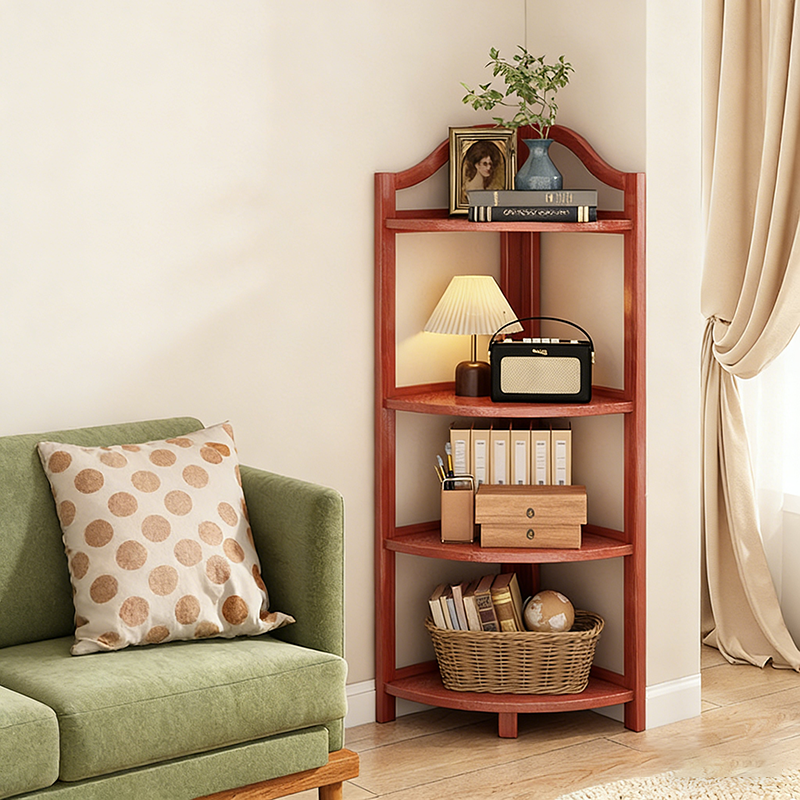 Modern Minimalist Bamboo Fan-Shaped Right-Angle Corner Shelf Unit — 3/4/5/6-Tier for Living Room