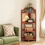 Modern Minimalist Bamboo Fan-Shaped Right-Angle Corner Shelf Unit — 3/4/5/6-Tier for Living Room