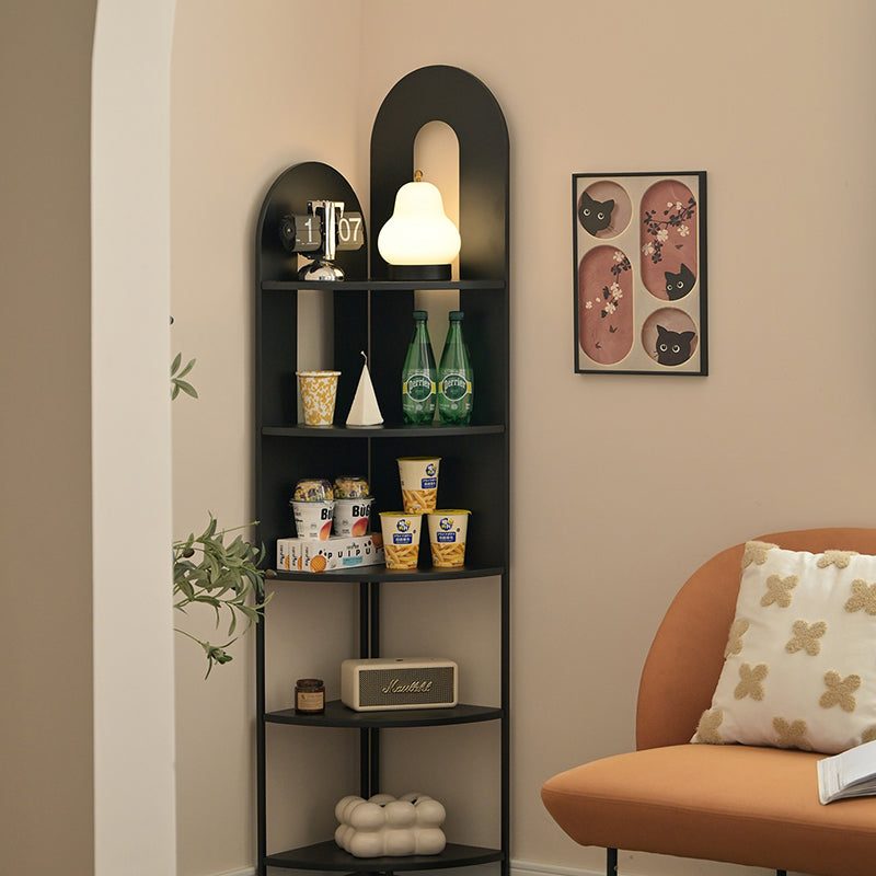 Sleek Iron Fan-Shaped 5-Tier Curved Corner Shelf Unit for Living Room
