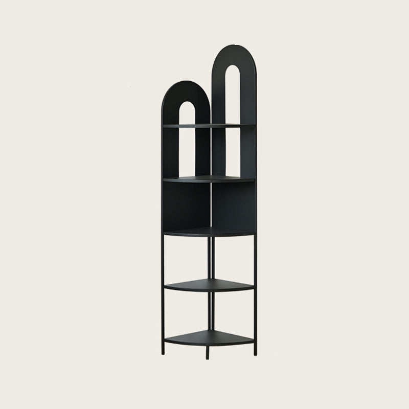 Sleek Iron Fan-Shaped 5-Tier Curved Corner Shelf Unit for Living Room