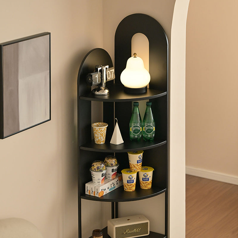Sleek Iron Fan-Shaped 5-Tier Curved Corner Shelf Unit for Living Room