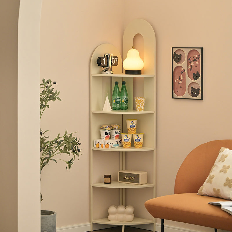 Sleek Iron Fan-Shaped 5-Tier Curved Corner Shelf Unit for Living Room