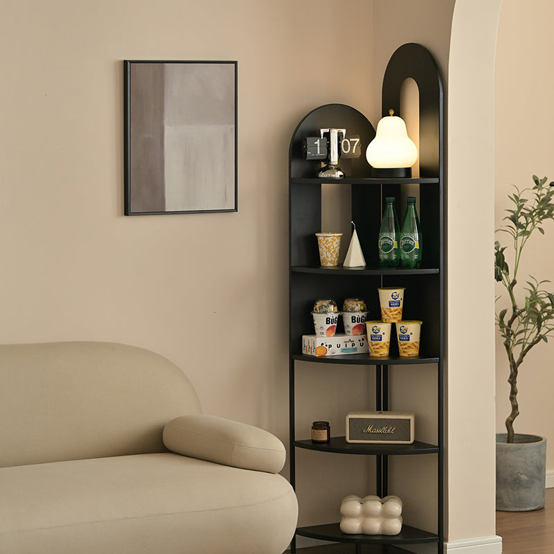 Sleek Iron Fan-Shaped 5-Tier Curved Corner Shelf Unit for Living Room