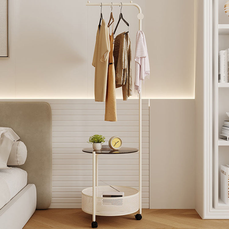 Modern Minimalist Metal & Glass Round Openwork Hall Tree, 2-Tier Mobile Organizer for Bedroom