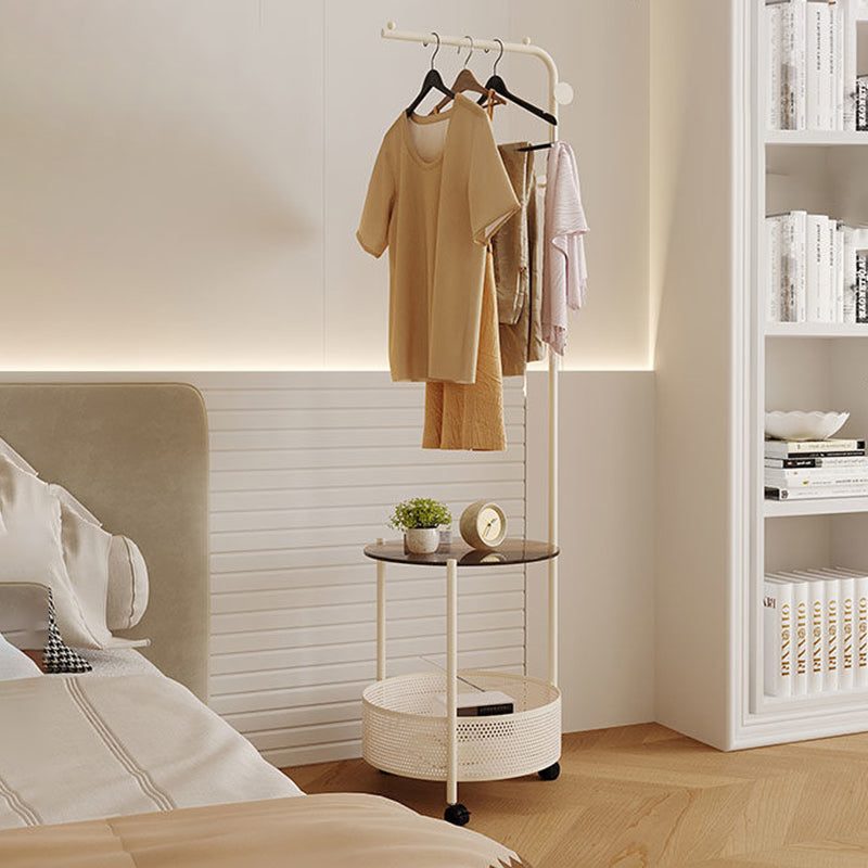 Modern Minimalist Metal & Glass Round Openwork Hall Tree, 2-Tier Mobile Organizer for Bedroom