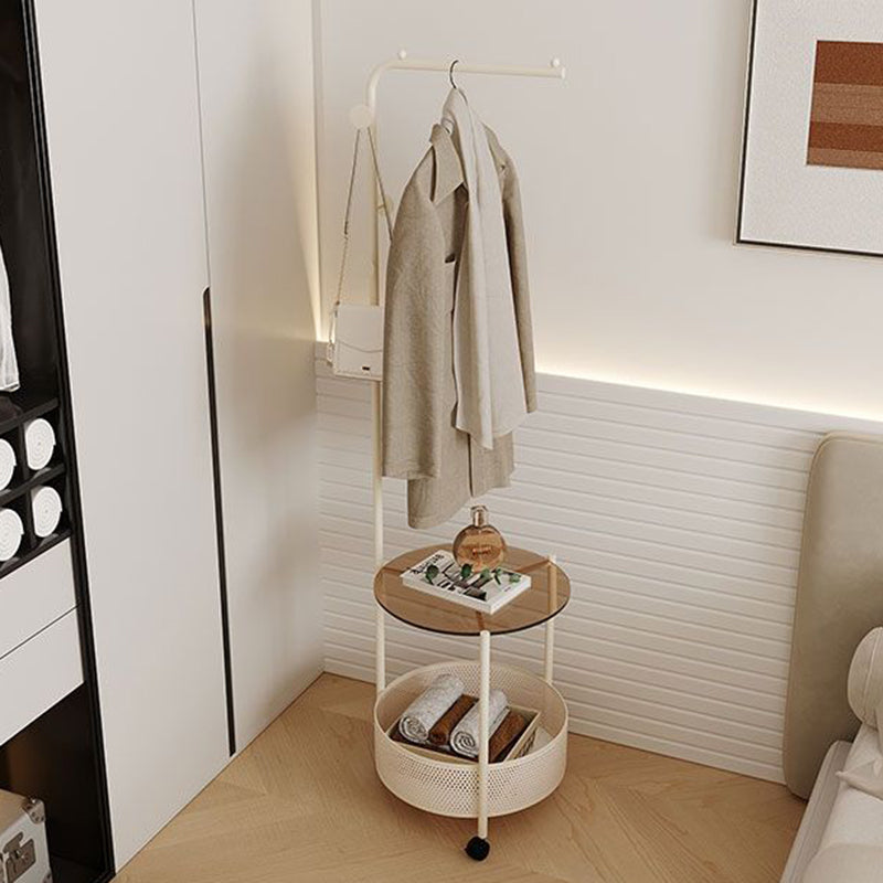 Modern Minimalist Metal & Glass Round Openwork Hall Tree, 2-Tier Mobile Organizer for Bedroom