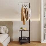 Modern Minimalist Metal & Glass Round Openwork Hall Tree, 2-Tier Mobile Organizer for Bedroom