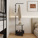 Modern Minimalist Metal & Glass Round Openwork Hall Tree, 2-Tier Mobile Organizer for Bedroom