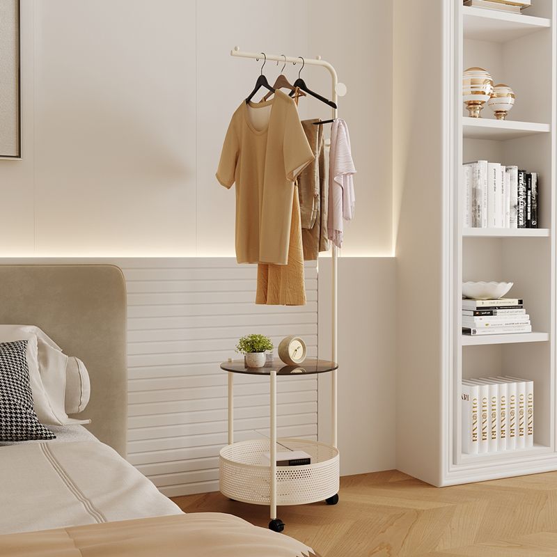 Modern Minimalist Metal & Glass Round Openwork Hall Tree, 2-Tier Mobile Organizer for Bedroom