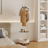 Modern Minimalist Metal & Glass Round Openwork Hall Tree, 2-Tier Mobile Organizer for Bedroom