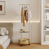 Modern Minimalist Metal & Glass Round Openwork Hall Tree, 2-Tier Mobile Organizer for Bedroom