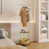 Modern Minimalist Metal & Glass Round Openwork Hall Tree, 2-Tier Mobile Organizer for Bedroom