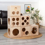 Traditional Chinese Rubberwood Cat Bed with Built-In Storage – Square & Round Design for Bedroom