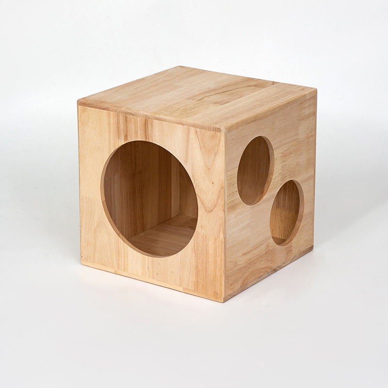 Traditional Chinese Rubberwood Cat Bed with Built-In Storage – Square & Round Design for Bedroom
